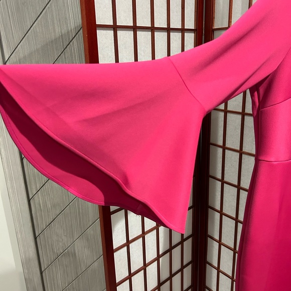 Eloquii Vibrant Pink Long Flared Sleeve Dress - 18 - Picture 3 of 7